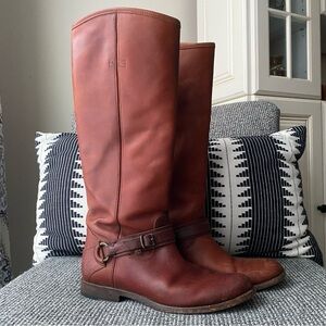 Frye Cognac Harness Tall Riding Boots Size 9B